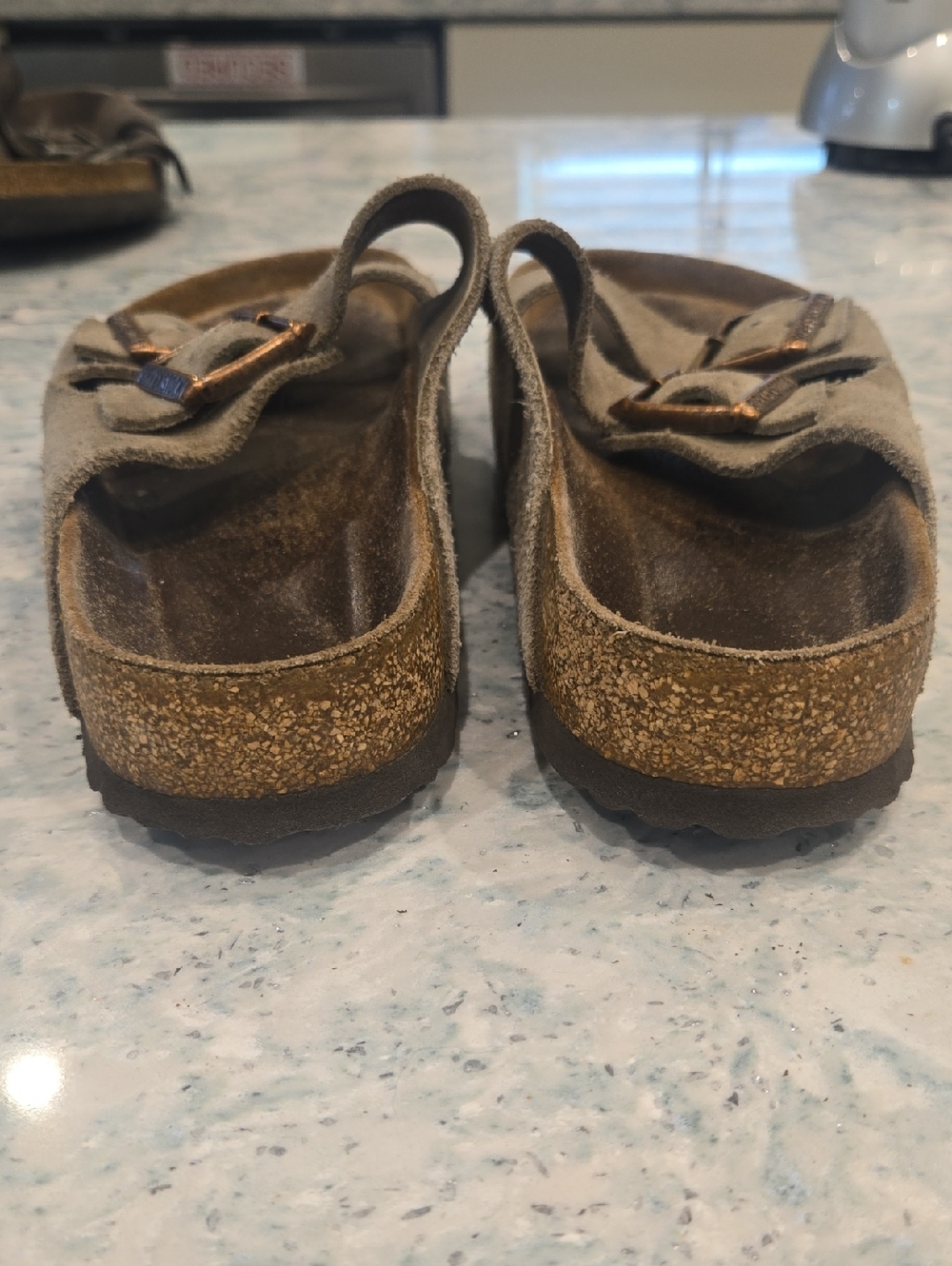 Birksnstock Size 37 Double-Buckle Slide Sandals in Taupe - Picture 3 of 4